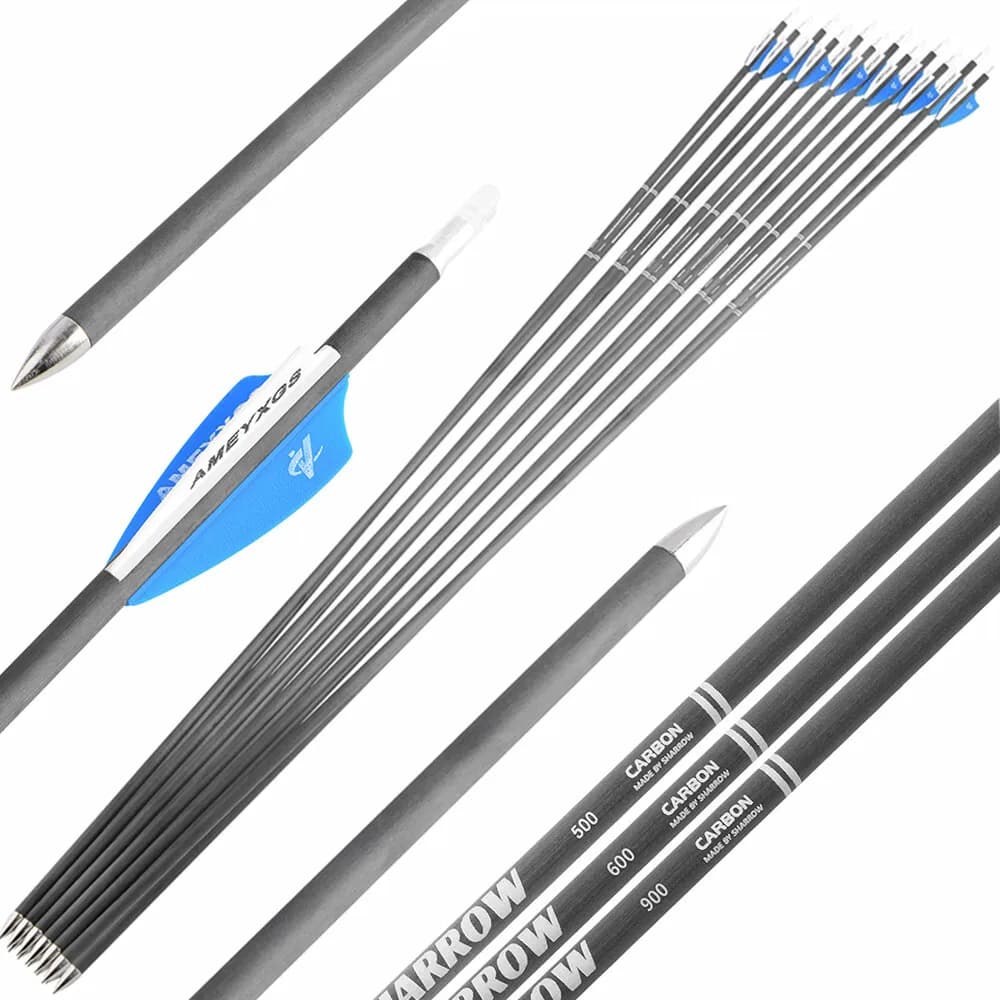 12PCS Archery Hunting Shooting Pure Carbon Arrows 31 Inch Spine 500/600/900 ID4.2mm 2inch Vanes Bow Shooting Target Hunting