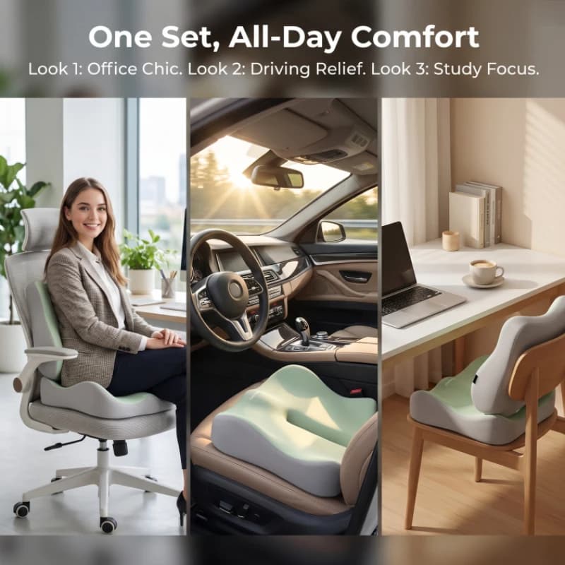 2 Cuscini Ortopedici in Memory Foam Antiscivolo per il Supporto del Coccige, Alleviano il Dolore Sciatico e alla Schiena per Auto e Sedia da Ufficio