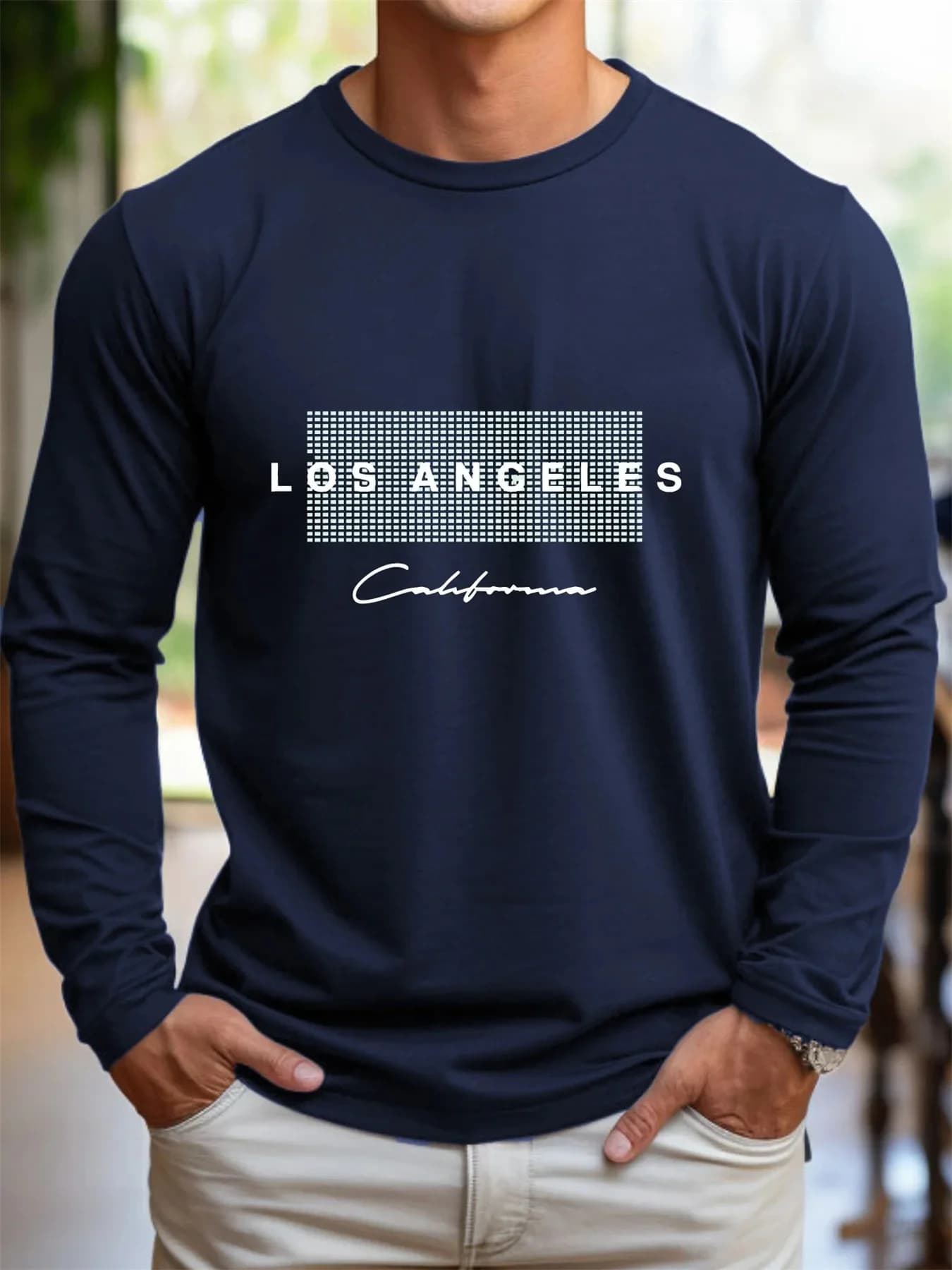 100% pure cotton, casual loose long sleeve t-shirt with letter from Los Angeles printed spring and autumn