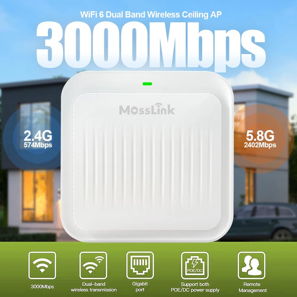 Mosslink Access Point WiFi 6 Dual Band AX3000 Ceiling AP WIFI Extender 5G Repeater Gigabit Wireless AP Router Signal Booster