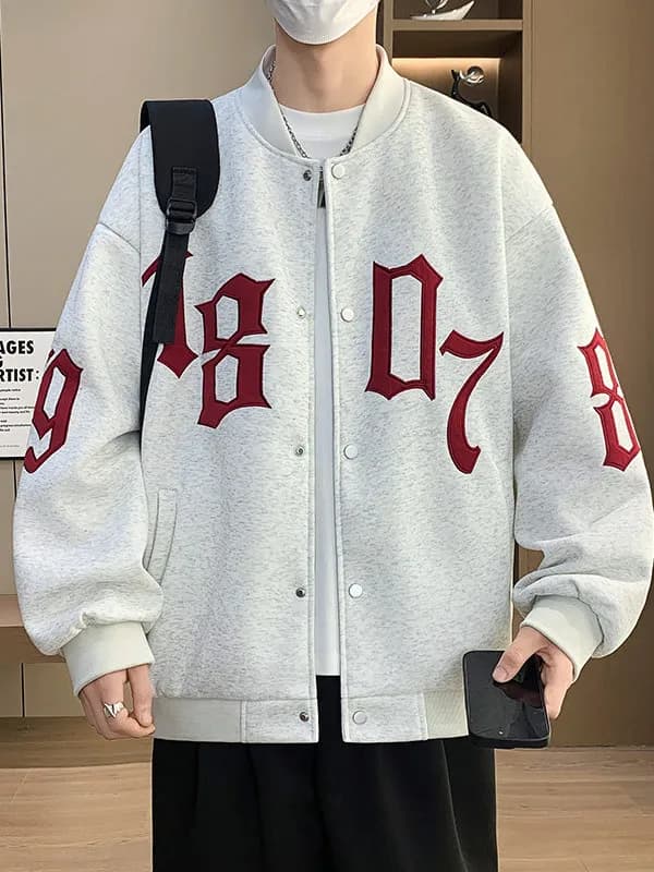 Casual Style Men's Baseball Jacket with Hood Thin Lightweight Polyester Fiber Standard Fit Printed Lettering Spring Autumn Wear