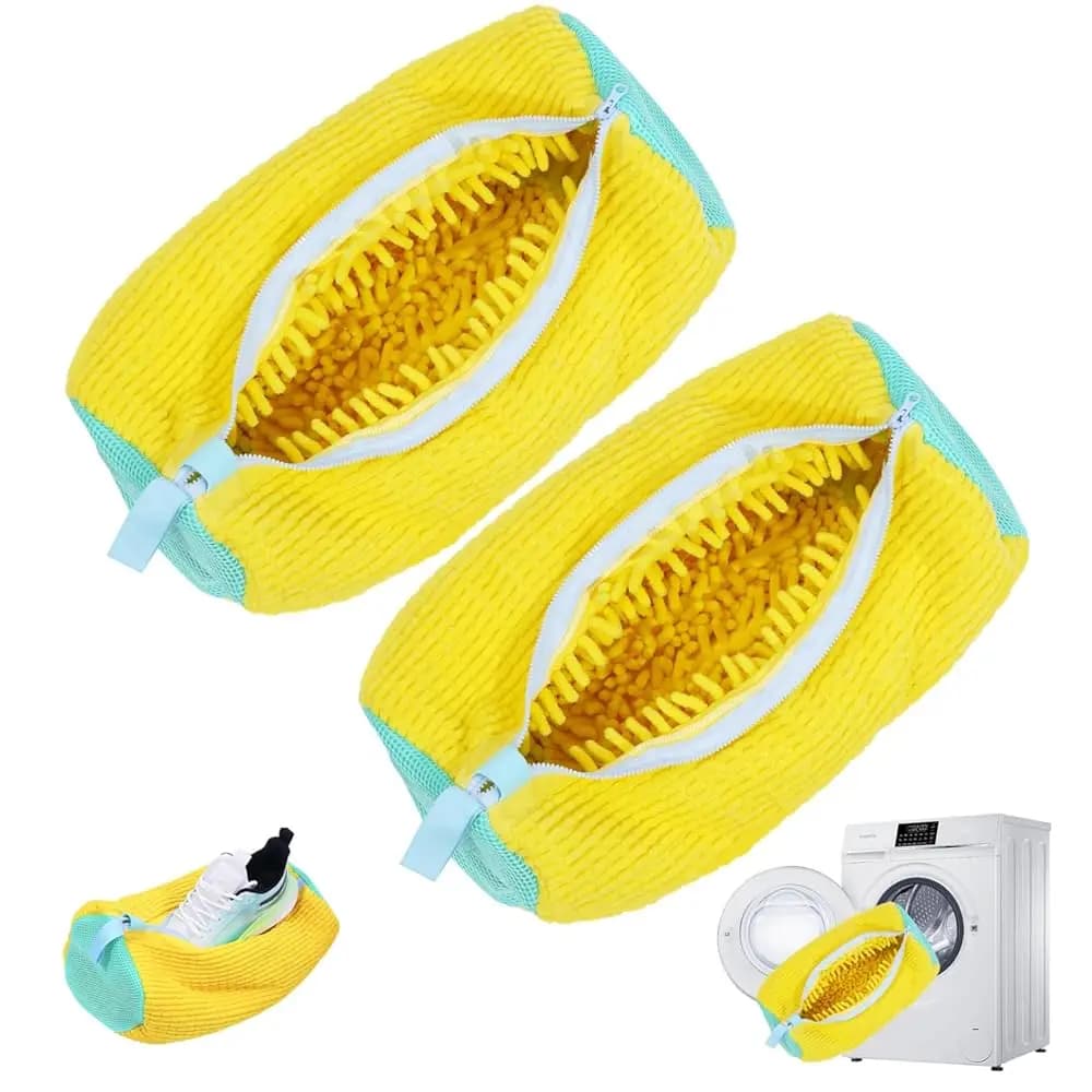 2 Sacchetti per Lavaggio Scarpe, Sacchetto per Pulizia Adatto a Tutti i Tipi di Calzature, Sacchetto per Lavatrice e Asciugatrice (Giallo)