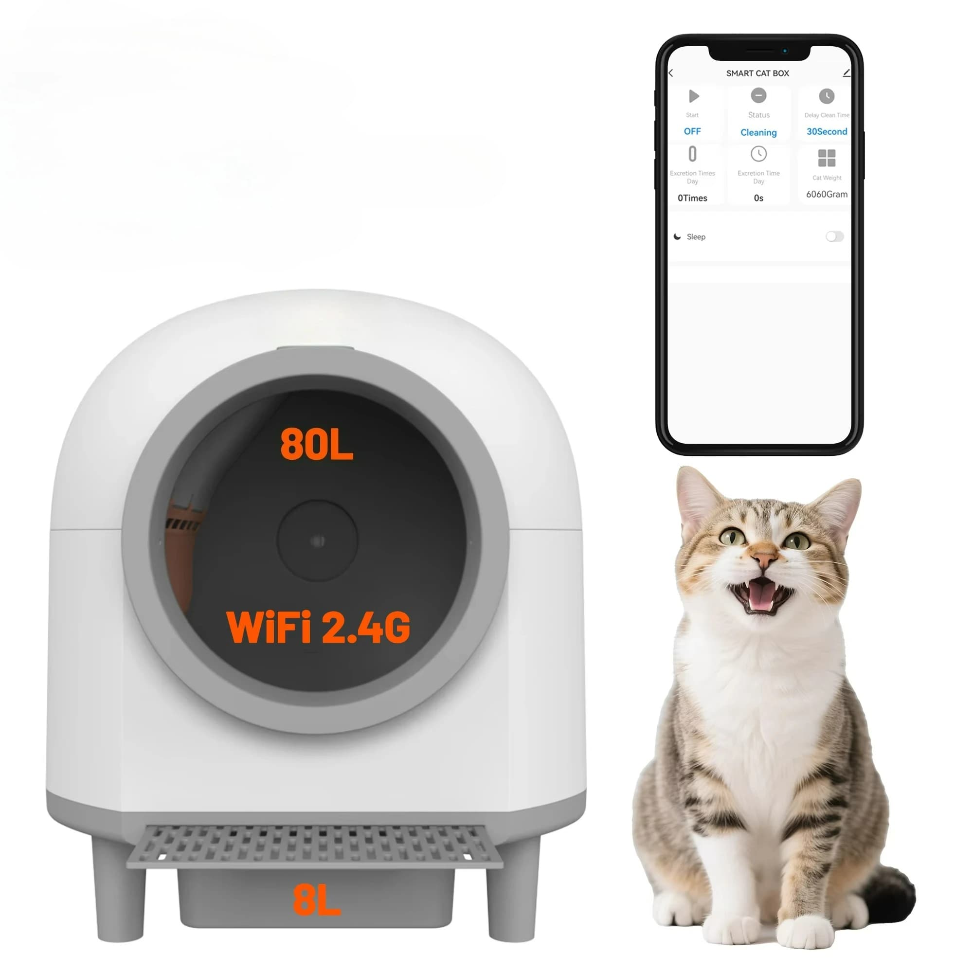 80L Grande Lettiera per gatti autopulente App a basso rumore Controllo Wifi Intelligente Elettrico Automatico Toilette per gatti Lettiera per gatti intelligente