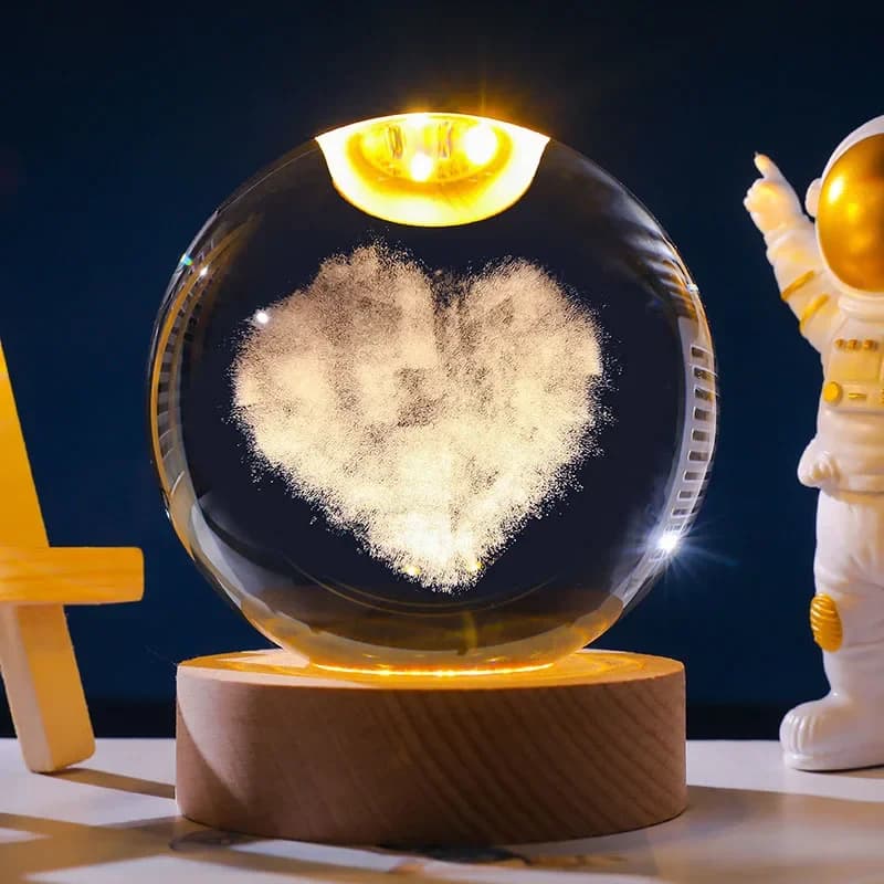 Sfera di Cristallo 3D Incisa al Laser da 60mm con Base, Statuetta d'Amore in Vetro, Decorazione per la Casa, Miniatura, Regalo di San Valentino