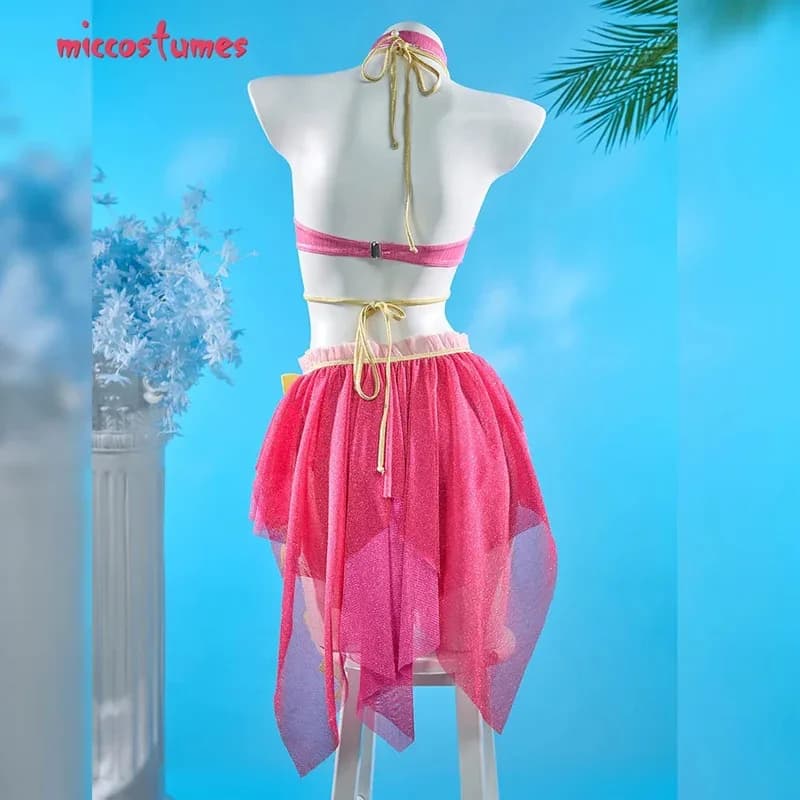 25COShaikyuu Two-piece elf bathing suit Top with bow and irregular skirt Elf bathing suit with hand sleeves and crew neck