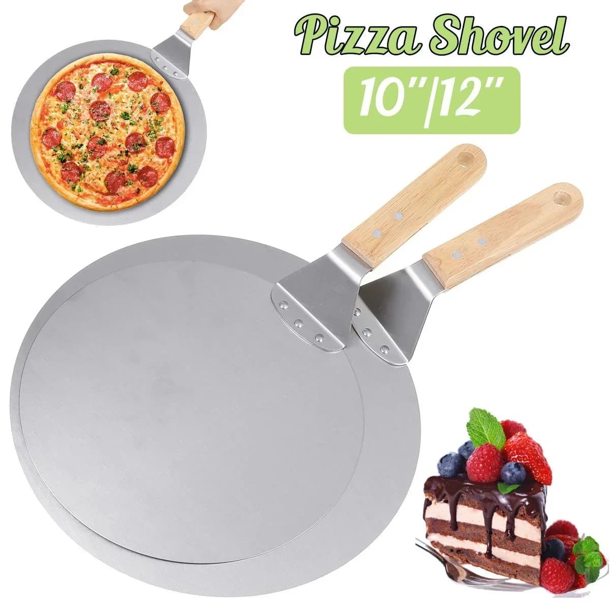 10/12 pollici Pala per Pizza Strumenti per Pasticceria Manico in Legno in Acciaio Inossidabile Buccia Rotonda Anti-scottatura Pan Bakeware Maker
