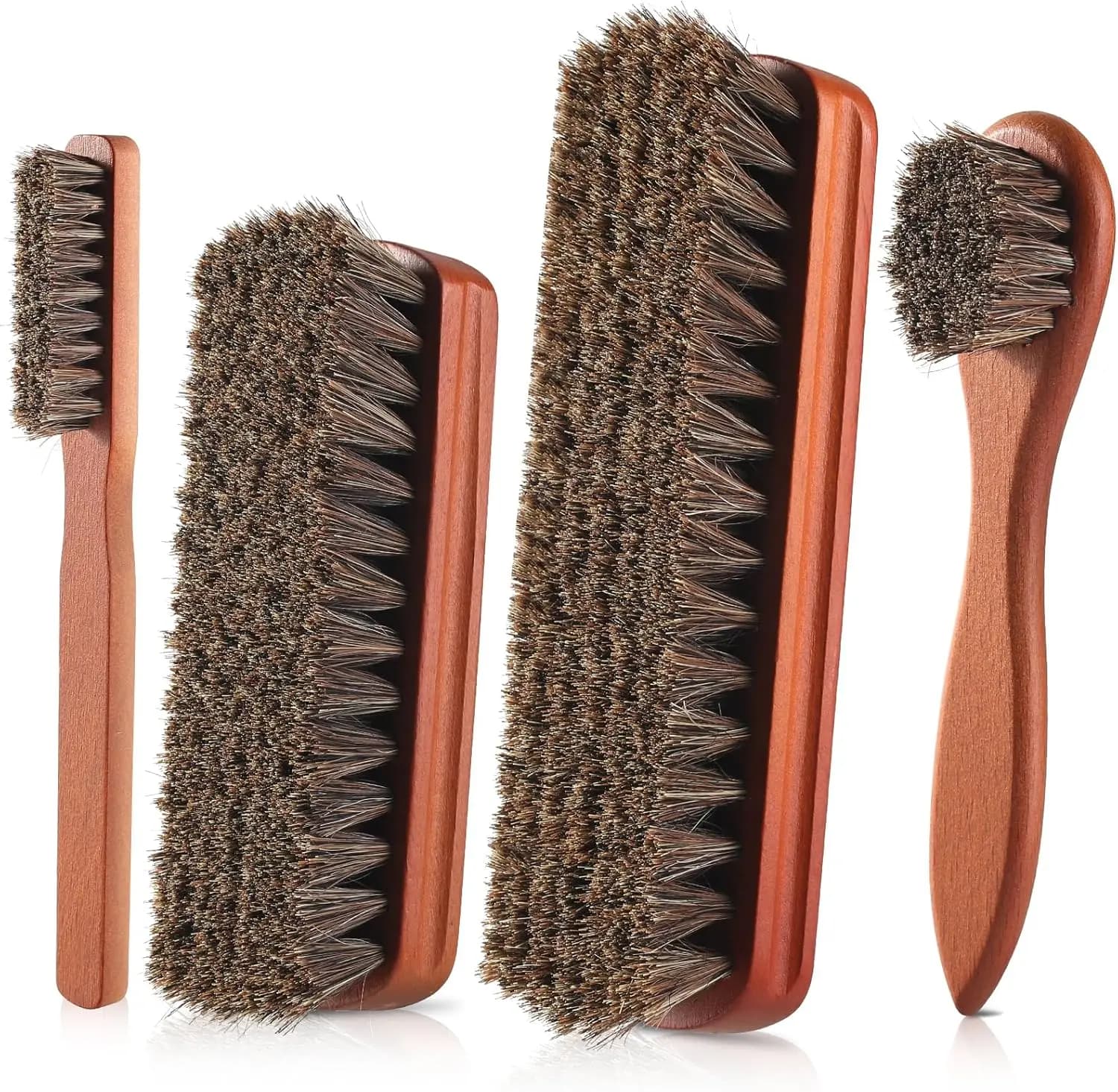 Set di 4 Spazzole in Crine di Cavallo per Scarpe e Stivali in Pelle, Applicatori Professionali per Lucidatura e Pulizia