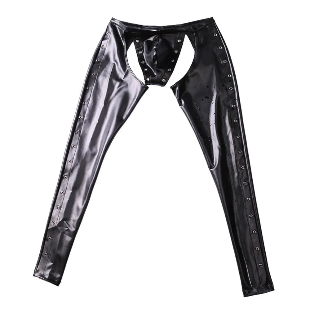 Pantaloni da uomo casual in similpelle PU, modello skinny, con cavallo aperto e spacco, effetto lattice, aderenti, per discoteca