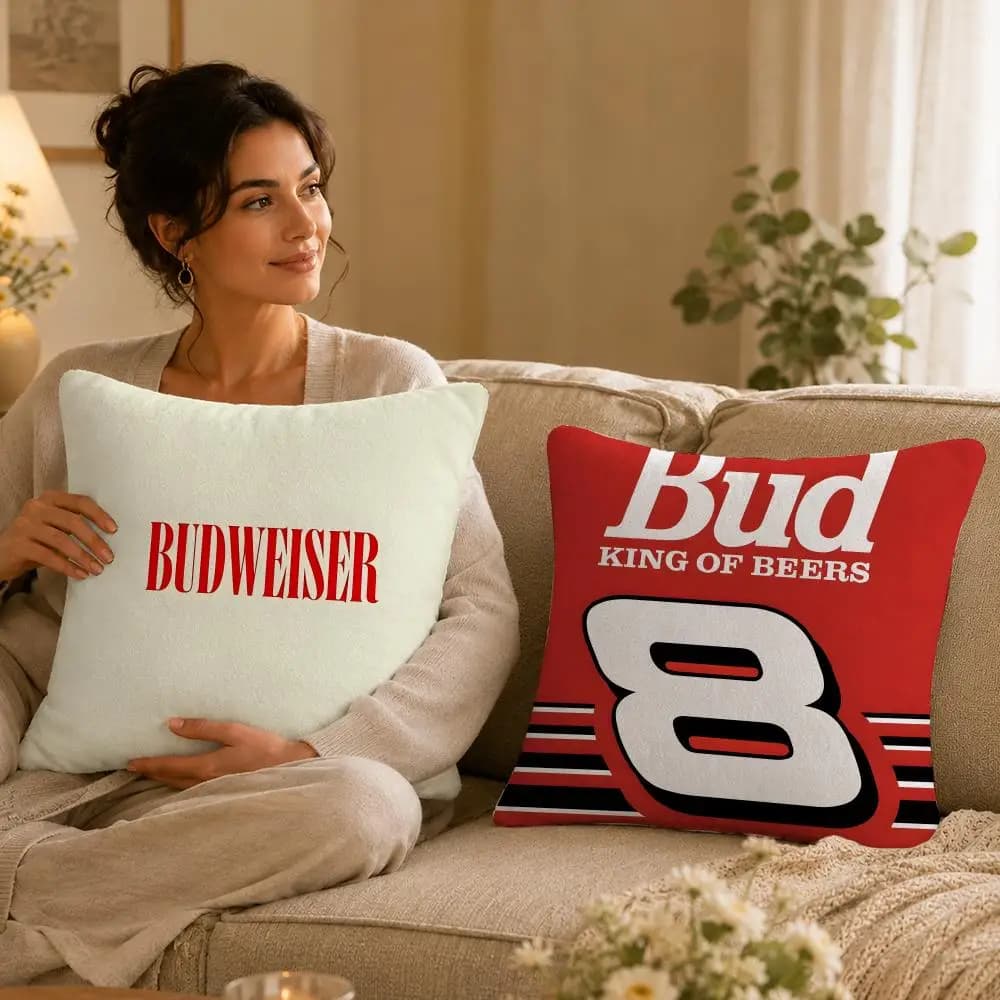 Drink B-Budweiser Cushion Cover Soft Plush Pillow Cover Washable Square Cushion Case for Sofa Bed Chair Home