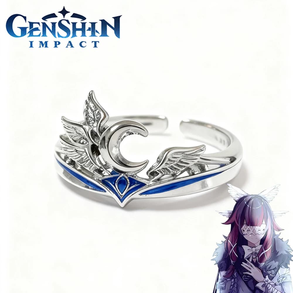 Anello Cosplay Columbina di Genshin Impact, Anello Unisex Regolabile a Forma di Ala in Metallo, Accessori per Gioielli di Coppia