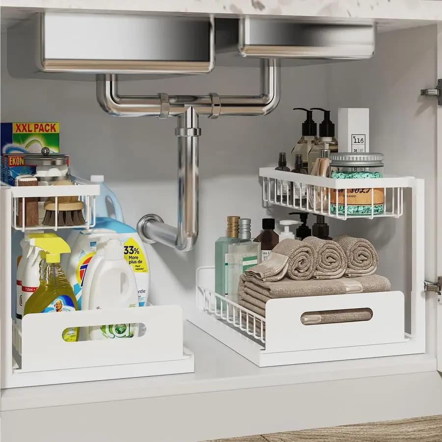 Organizzatore sotto il lavandino, organizer per armadietto estraibile Scaffale per lavello scorrevole a 2 livelli Scaffali per riporre l'armadio, portaoggetti per bagno da cucina