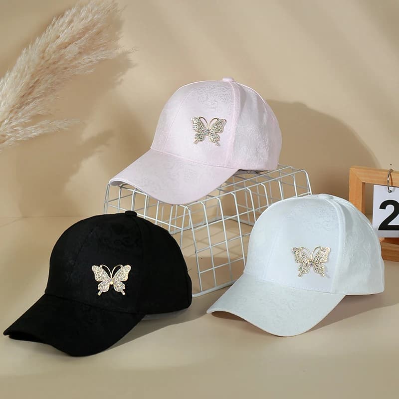 Crystal Metal Butterfly Baseball Cap Gold Thread Cotton Hollow Sunscreen Sun Shade Cap Spring Summer Stylish Versatile Sun Hat