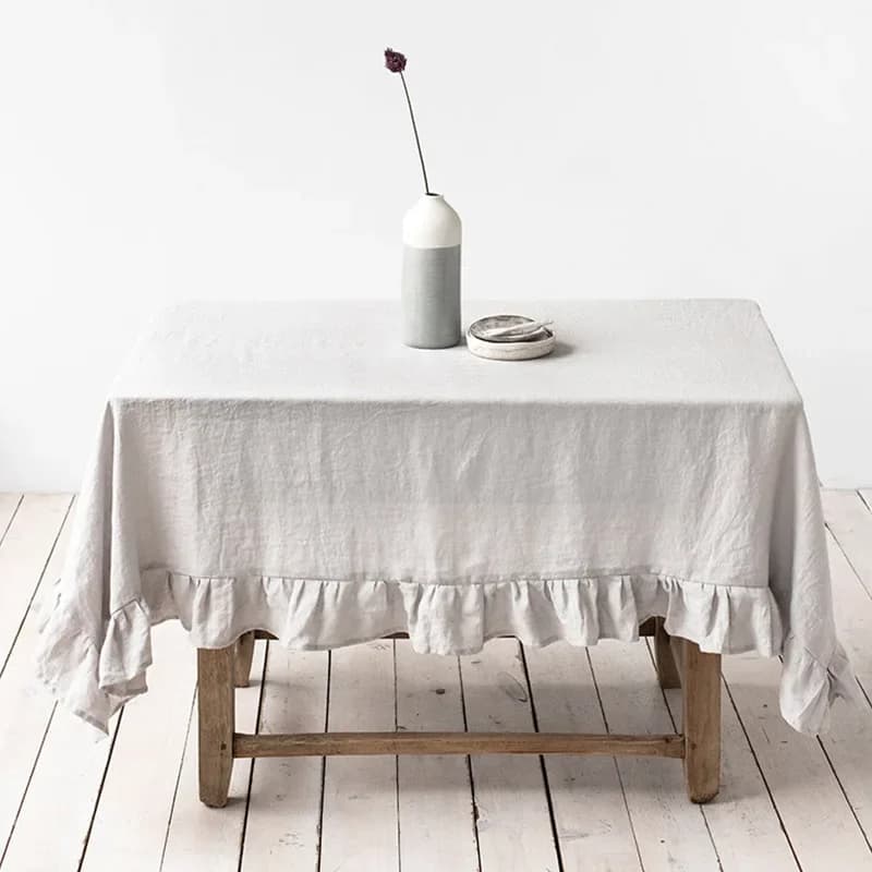 Tovaglia con volant in puro lino al 100%, tovaglia con balza in tessuto naturale, per decorazioni da tavolo a coda di pesce per feste da pranzo in cucina