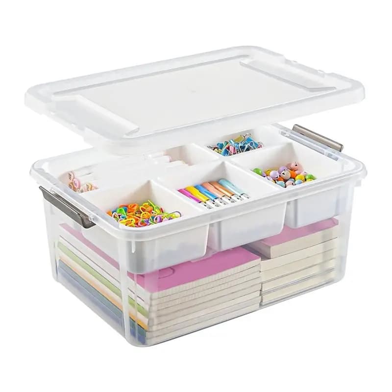 ABKY-17 QT Plastic Storage Box With Removable Tray Art Supply Craft Organizers And Storage Stackable Storage Container