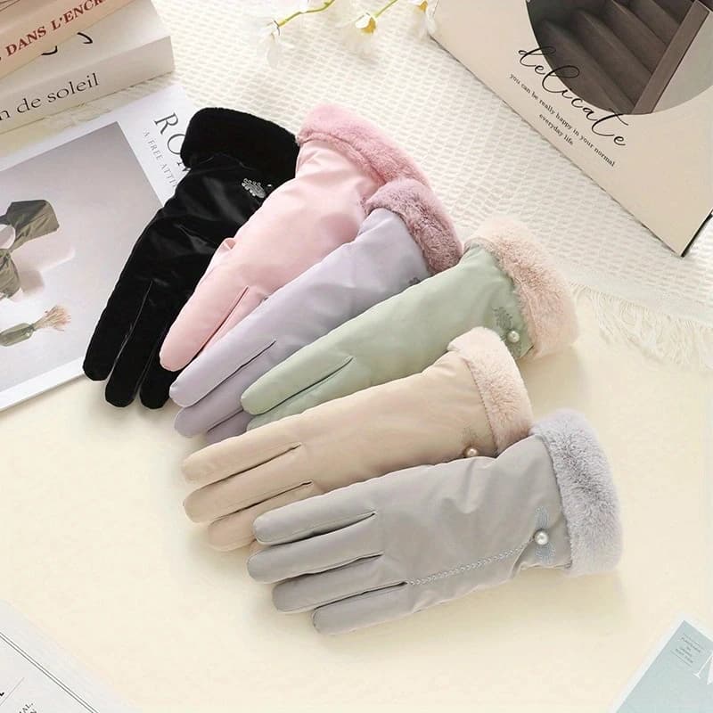 Hot and fashionable thick gloves in Chinese style for women for the winter, compatible with touchscreen, suitable for autumn and winter, for students, outdoor cycling