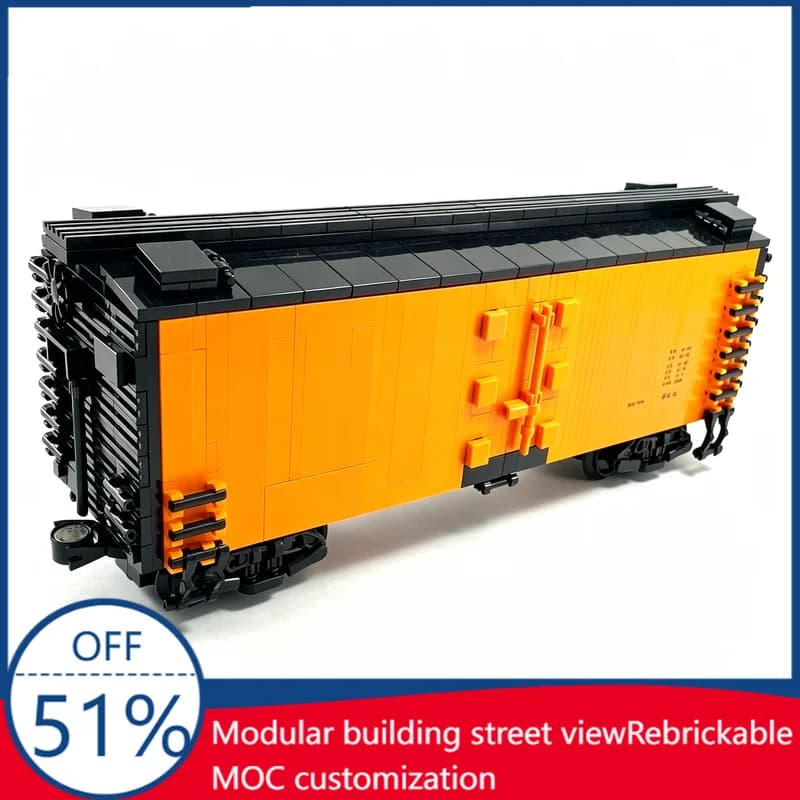 786 Pezzi MOC Scala 1:48 Vagone Refrigerato Santa Fe Railway da 40 Piedi con Pareti in Legno, Blocchi da Costruzione Educativi, Regalo