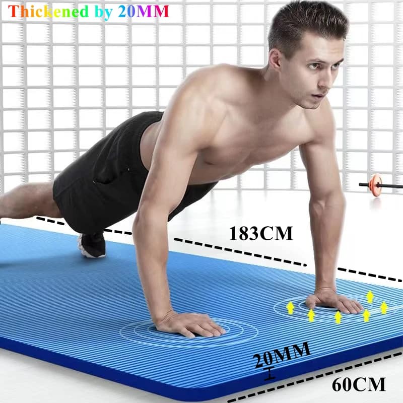 183 cm X 60 cm Shock Absorption NBR Exercise Mat Fitness Extra Thickness 20 MM Yoga Mats Insapore Pilates Training Gym Mats with bandage