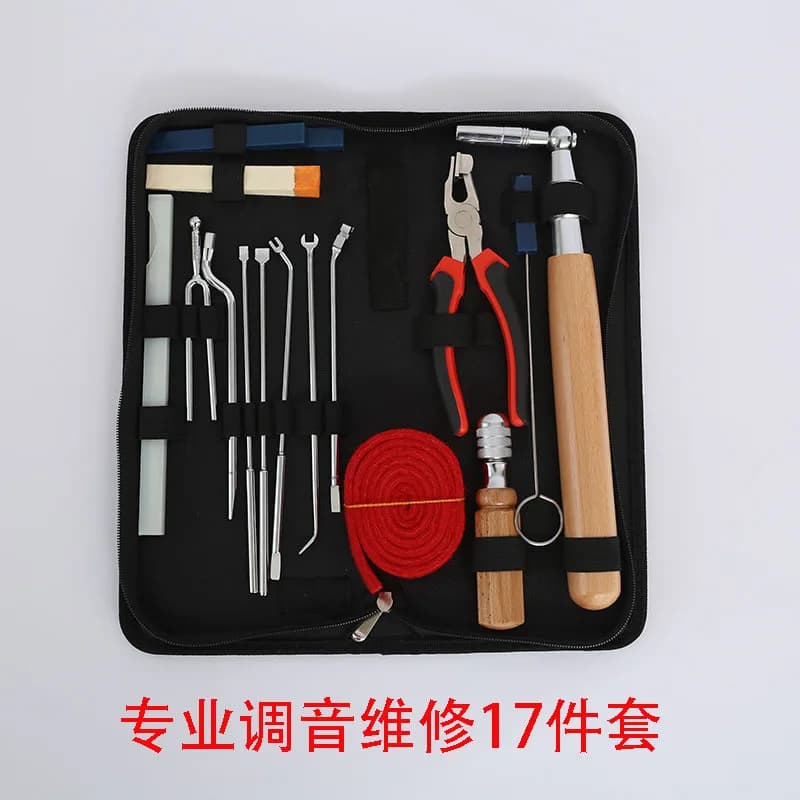 17-Piece Set of Professional Wrenches, Tuning Pins, Hammer Flange Screws, Keyboard Pliers and Piano Tuning Repair Tools