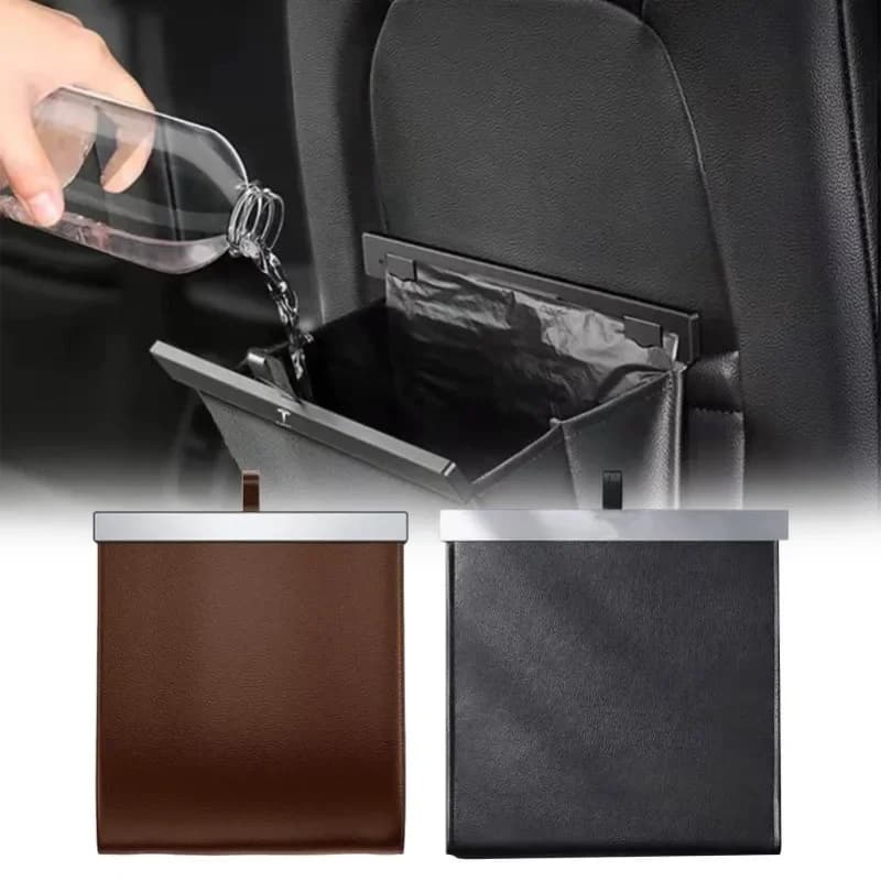 Sacchetto della spazzatura per auto Bidone della spazzatura sospeso in fila anteriore in pelle Secchio di stoccaggio impermeabile pieghevole Sacchetto della spazzatura Accessori interni per auto