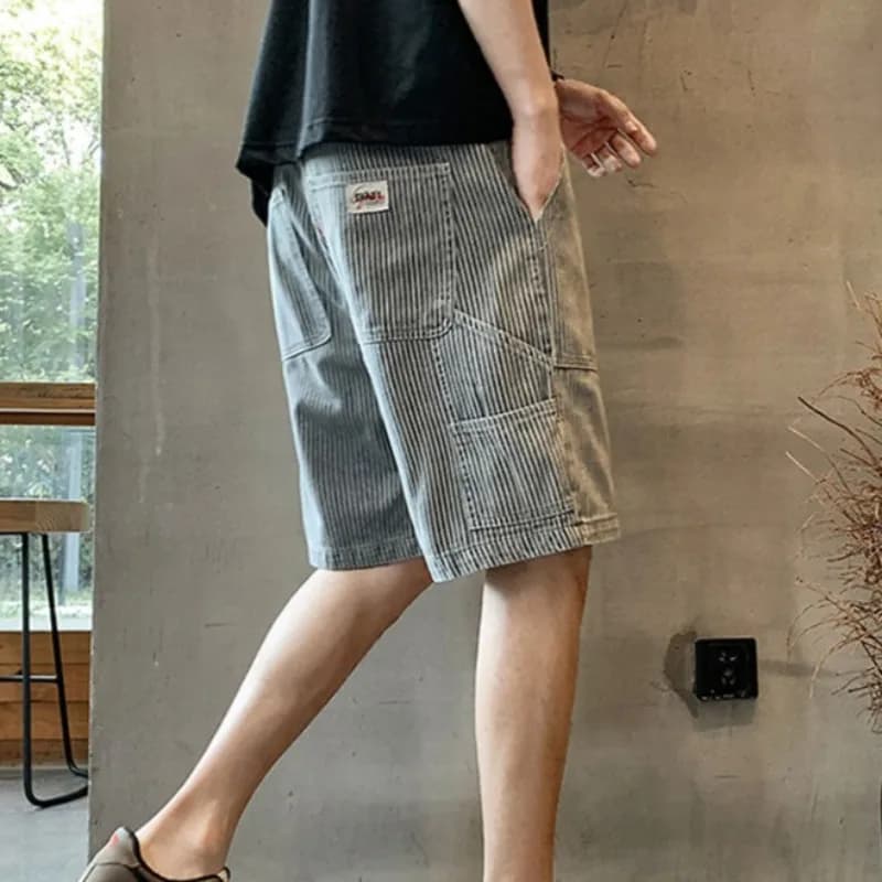 Men's Short jeans shorts Stripe Blue Baggy Man Half jeans shorts Bottoni Trend 2025 Summer Retro Streetwear Popular Sottile Gude