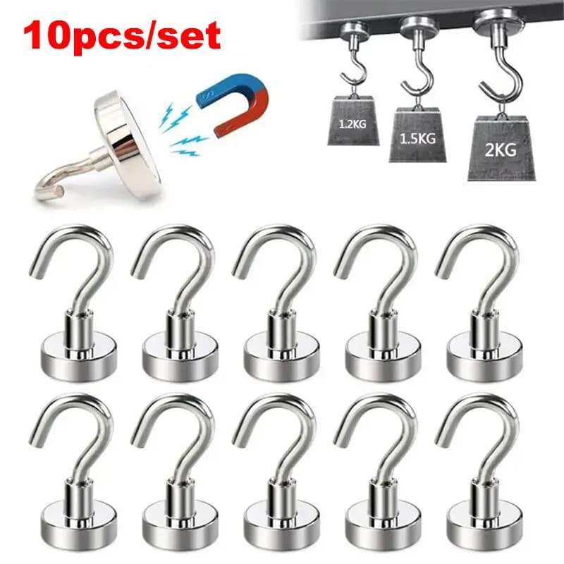 10Pcs ganci magnetici resistenti in metallo gancio magnetico per impieghi gravosi a parete appendiabiti per chiavi appendiabiti da cucina per la casa