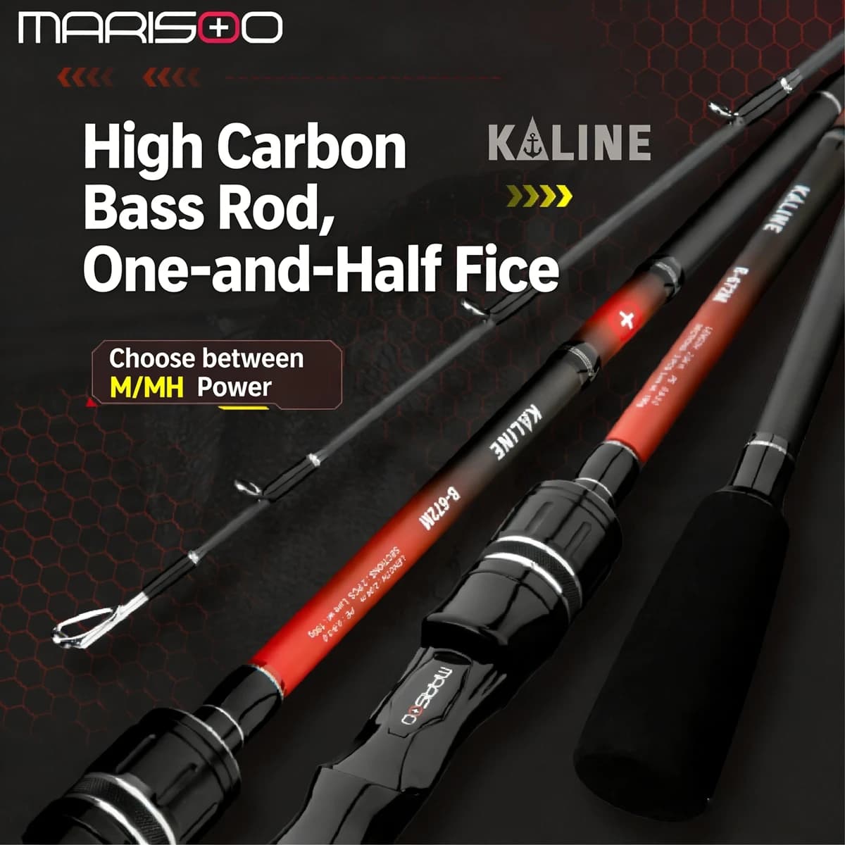 Canna da Pesca MARISOO KALINE in Due Pezzi in Fibra di Carbonio, Ideale per la Pesca da Riva, Perfetta per Persico, Halibut e Pesca al Raia