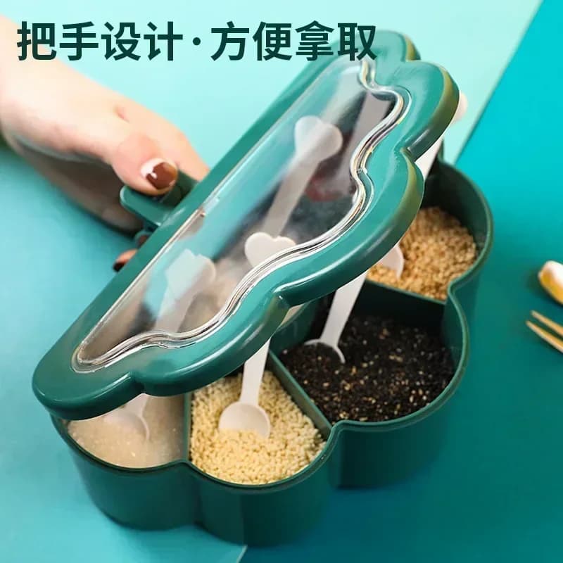Scatola di condimento integrata combinata da cucina scatola di condimento per uso domestico in plastica con barattolo di sale Multi-griglia creativo