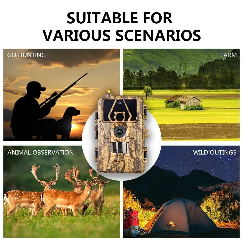 PR801G Smart Hunting Camera 4G LTE 8K/60M, IR Night Vision, Outdoor Safety Waterproof and Animal Monitoring Wildlife Camera
