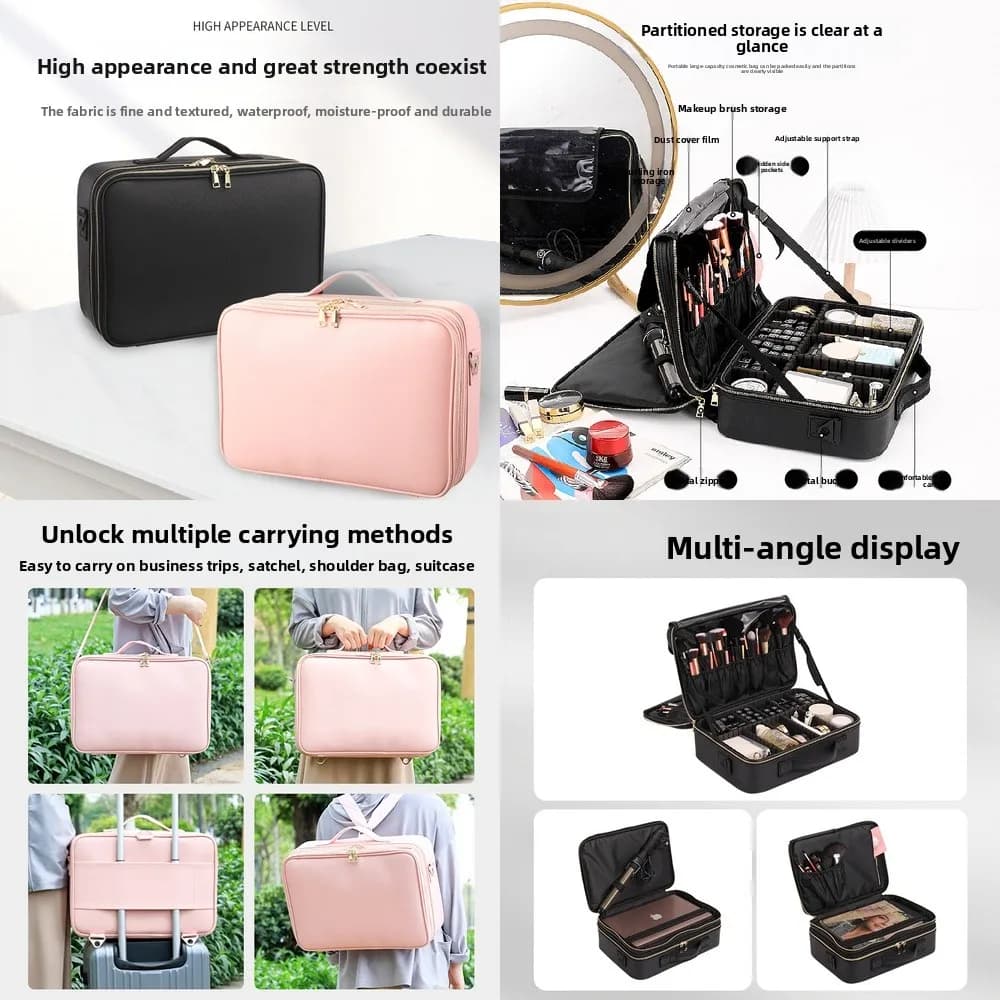 Portable Large Capacity Pink Leather Makeup Bag Multi Layer Professional Nail Art Eyebrow Embroidery Lash Extension Tool