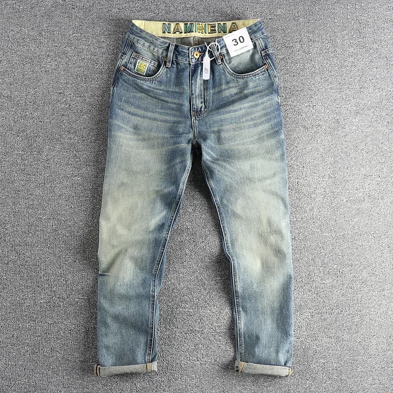 Size 40 14 ounces Embroidery High Street Baff washed cat Jeans denim Versatile trousers tapered wide fit by man Cityboys