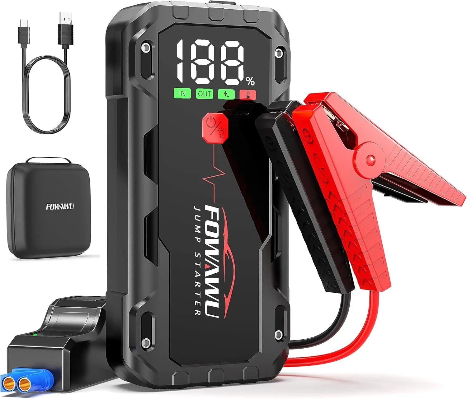 Avviatore di Emergenza da 26800mAh 7000A di Picco per Veicoli e Moto 12V, con Avviamento Intelligente, Ampio Schermo e Torcia LED
