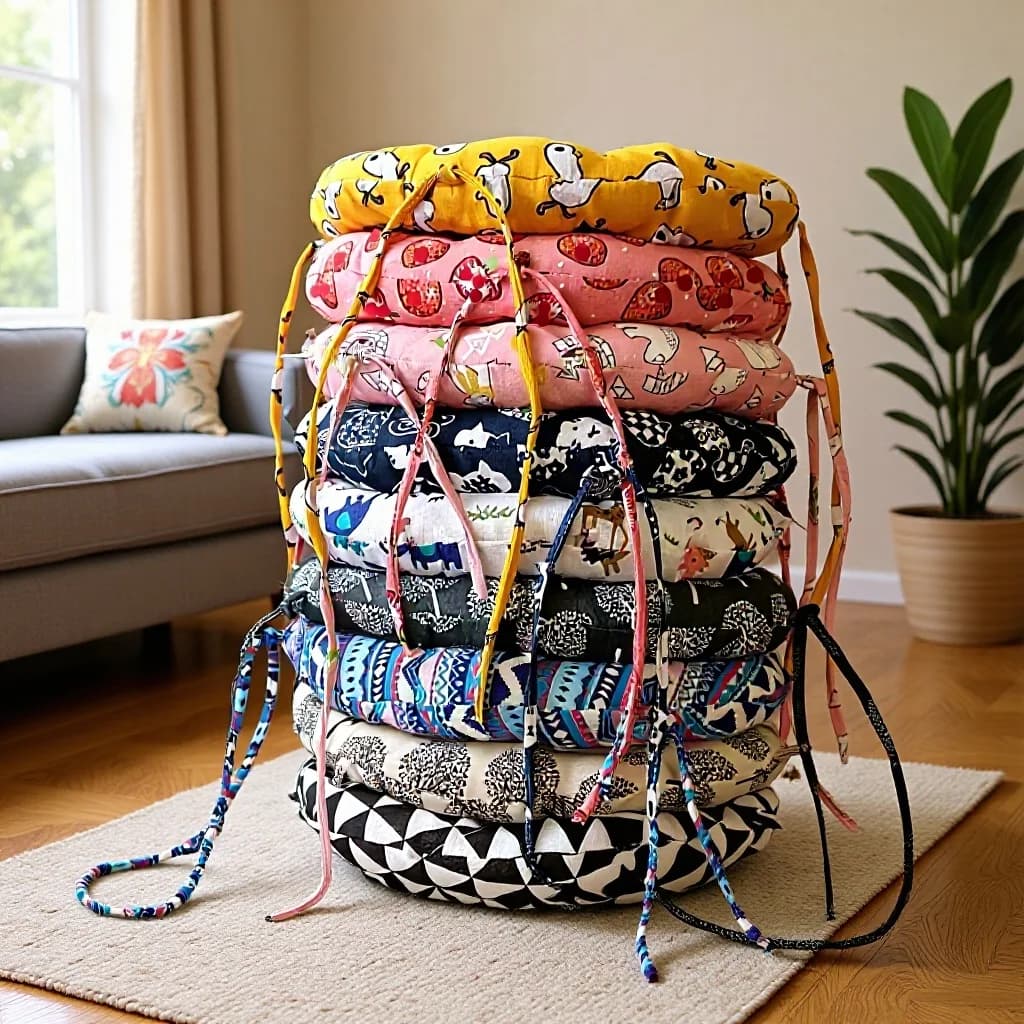 Four-Season Thickened Cushion Chair Pad Round Tatami Mat Tie-Fastening Design Non-Slip Bottom Soft and Comfortable Home Decor