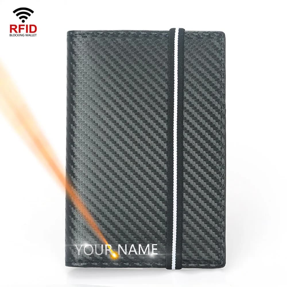 New wallet passport name carbon fiber wallet man customized card holder RFID passport bag elastic for man