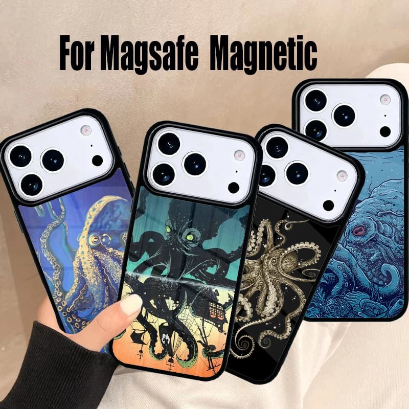 Cover per iPhone Octopus per iPhone 17 Air 16e 15 14 13 12 11 Pro Max Plus, Cover Magnetica Wireless Magsafe