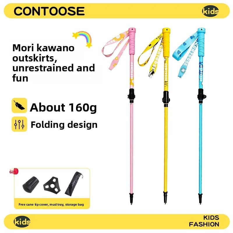 Kids Folding Trekking Pole Single Hiking Stick 7075 Aluminum Alloy Adjustable Lightweight EVA Handle Outdoor Walking Travel