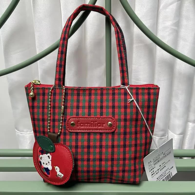 Borsa Familiare 12*17*6.5cm Orsetto Kawaii 260022 Mini Borsa a Tracolla Casual Impermeabile a Quadretti per Ragazza
