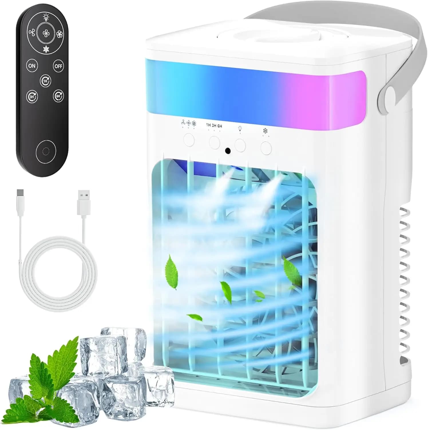 Portable Air Conditioner Fan with Remote, 3 Speeds & Modes, 1500ML Tank, Night Light, for Home Office Bedroom