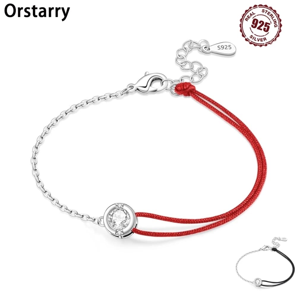 Orstarry Nuovo argento sterling 925 asimmetrico corda rossa zircone braccialetto catena maglia braccialetto da donna compleanno tendenza gioielli regali raffinati