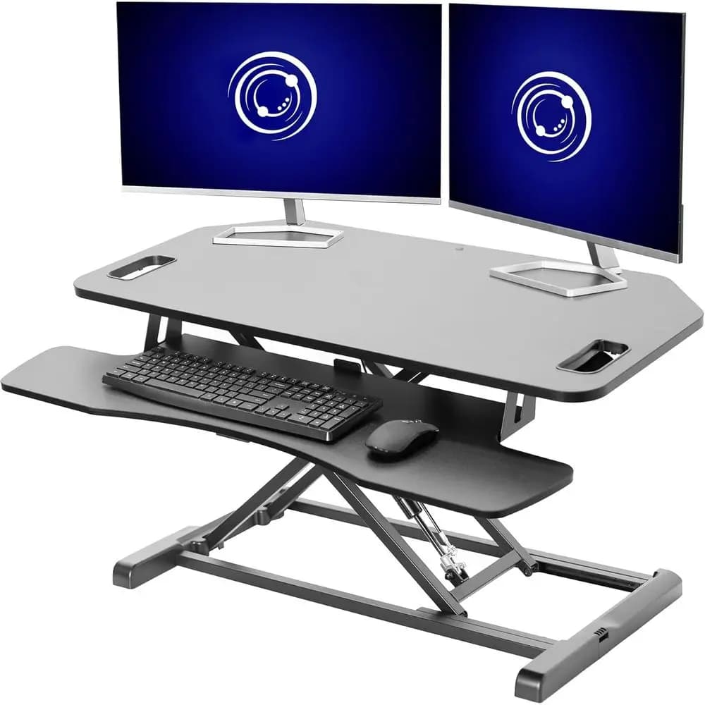 Extra Wide 38 inch Corner Desk Converter, K Series, Height Adjustable Sit to Stand Riser, Dual Monitor and Laptop Workstation wi
