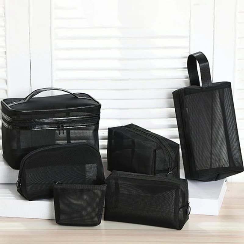 # Borsa Cosmetica Trasparente Portatile in Rete, Beauty Case da Viaggio con Cerniera per Donne, Organizer per Trucchi e Articoli da Toilette
