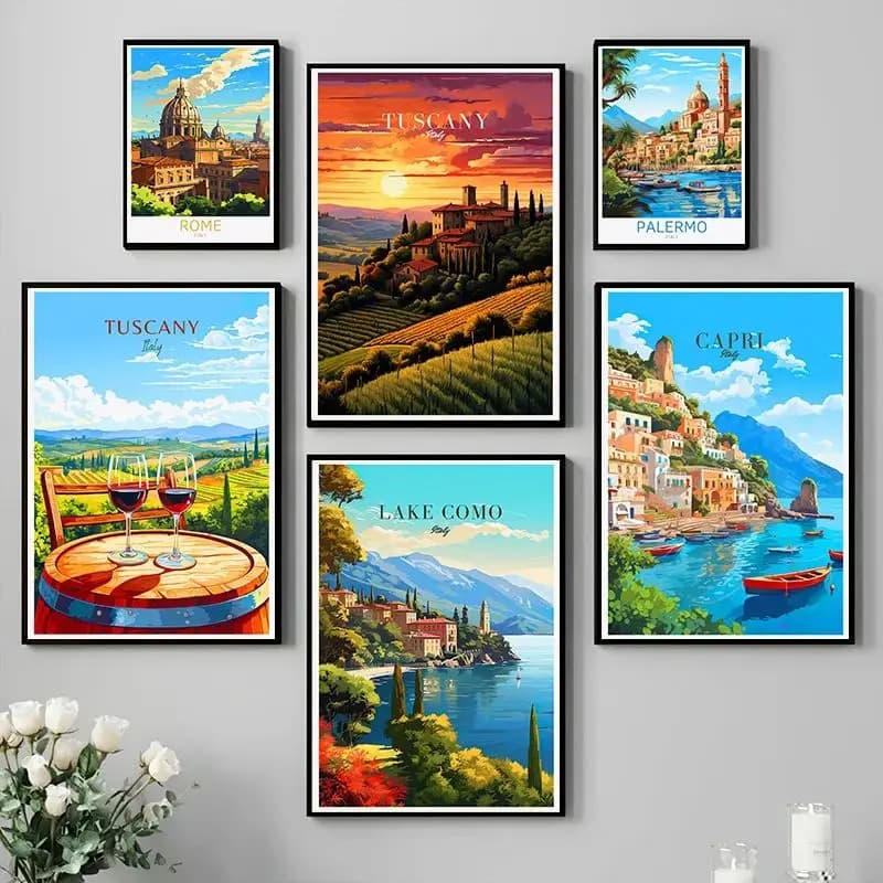 Italy City Travel Poster Paris Rome Milan Tuscany Venice Sardinia Canvas Painting Wall Art Picture for Living Room Home