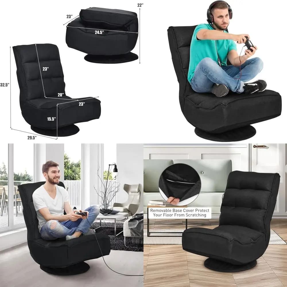 Sedia da Gaming Ergonomica Nera Reclinabile con Rotazione a 360° e 5 Posizioni Regolabili