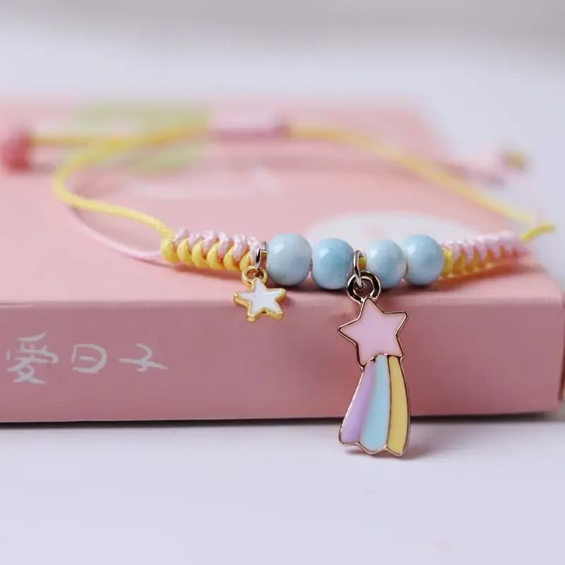 Yungqi Cartoon Bracciale marino Mano Ragazza Bambini Donne Regalo Amicizia Smalto Arcobaleno Stella Pendenti e ciondoli Cinturino Braccialetti di corda Gioielli