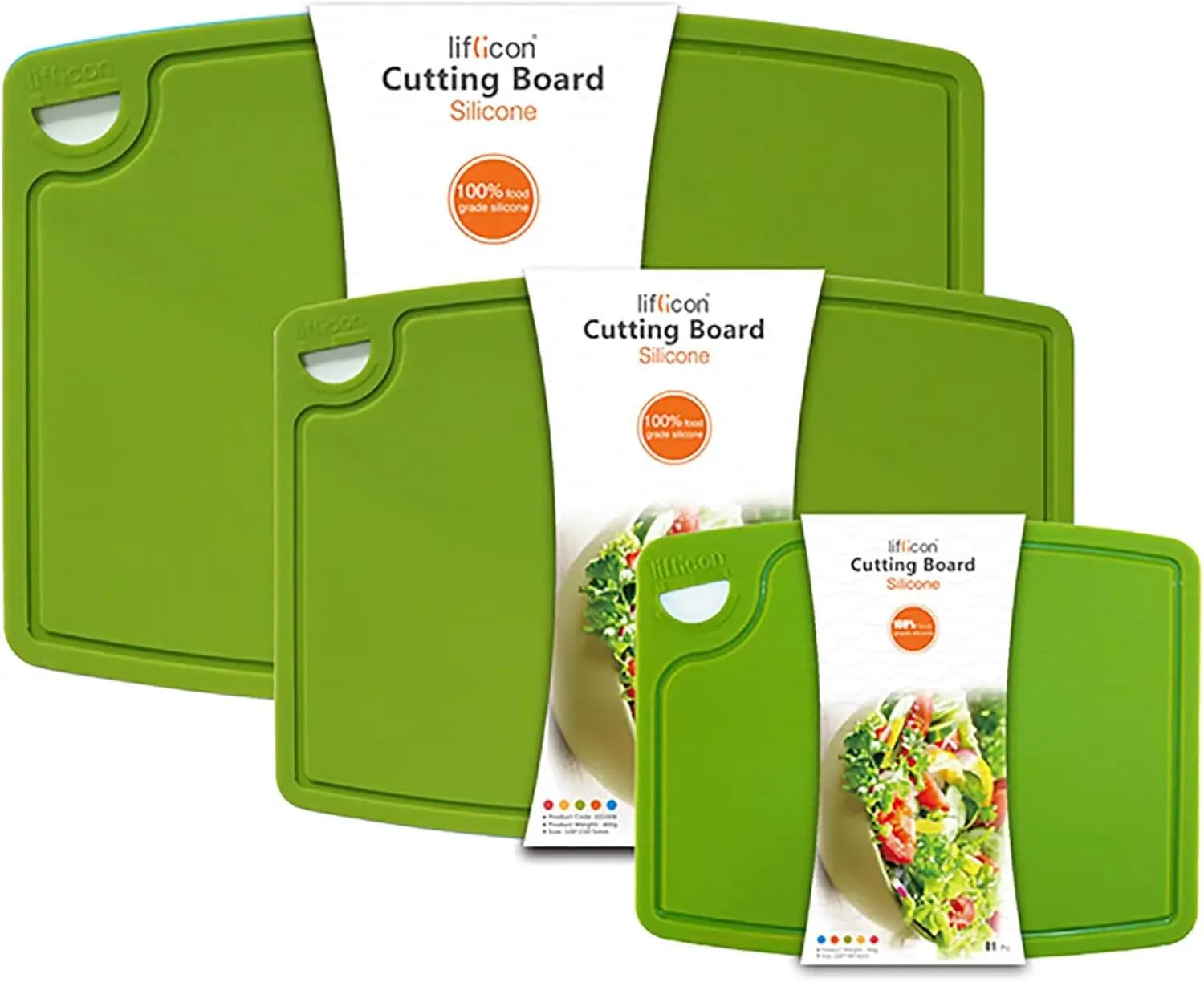 Set of 3 Foldable Silicone Taglieri with Succo Scanals, Dishwasher Washables, Without BPA for Kitchen - Green