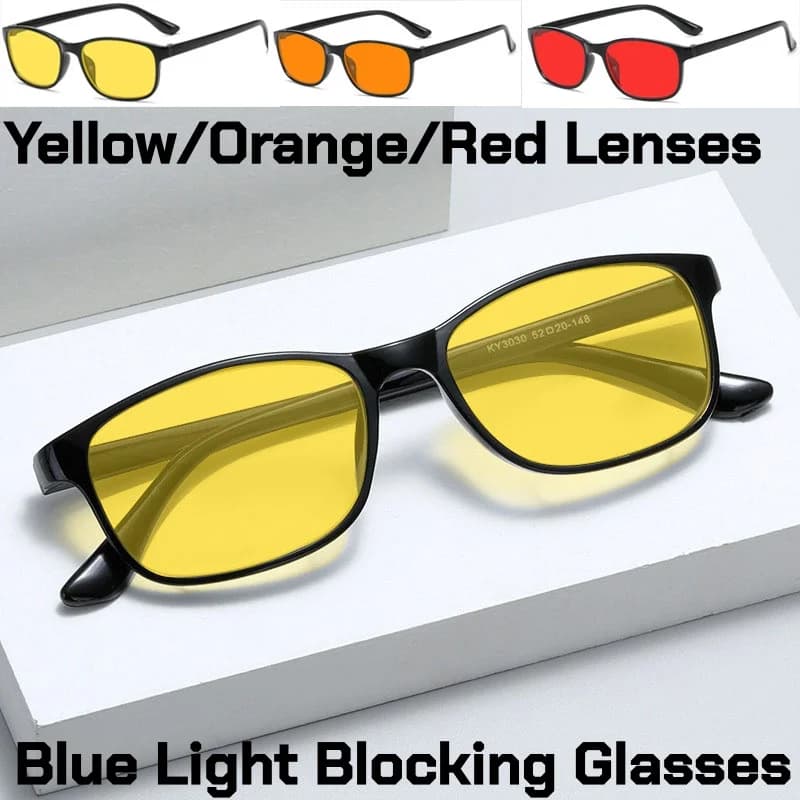 Blue Anti Light Glasses for Men and Women, for Cell Phones and Computer Competitive Games, Red/Gialle/Arancioni lenses