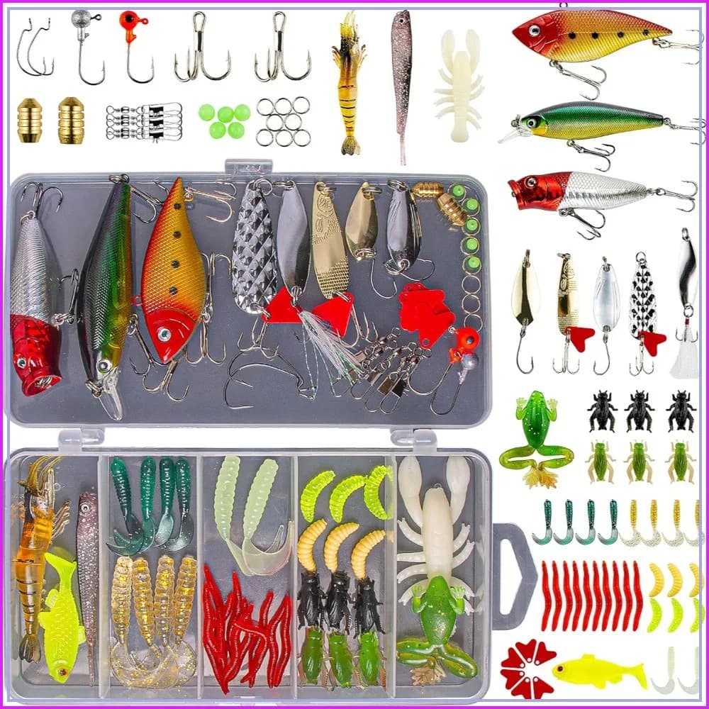 78Pcs Fishing Lures Kit for Bass Trout Salmon Freshwater Bait Tackle Box with Spoon Worms