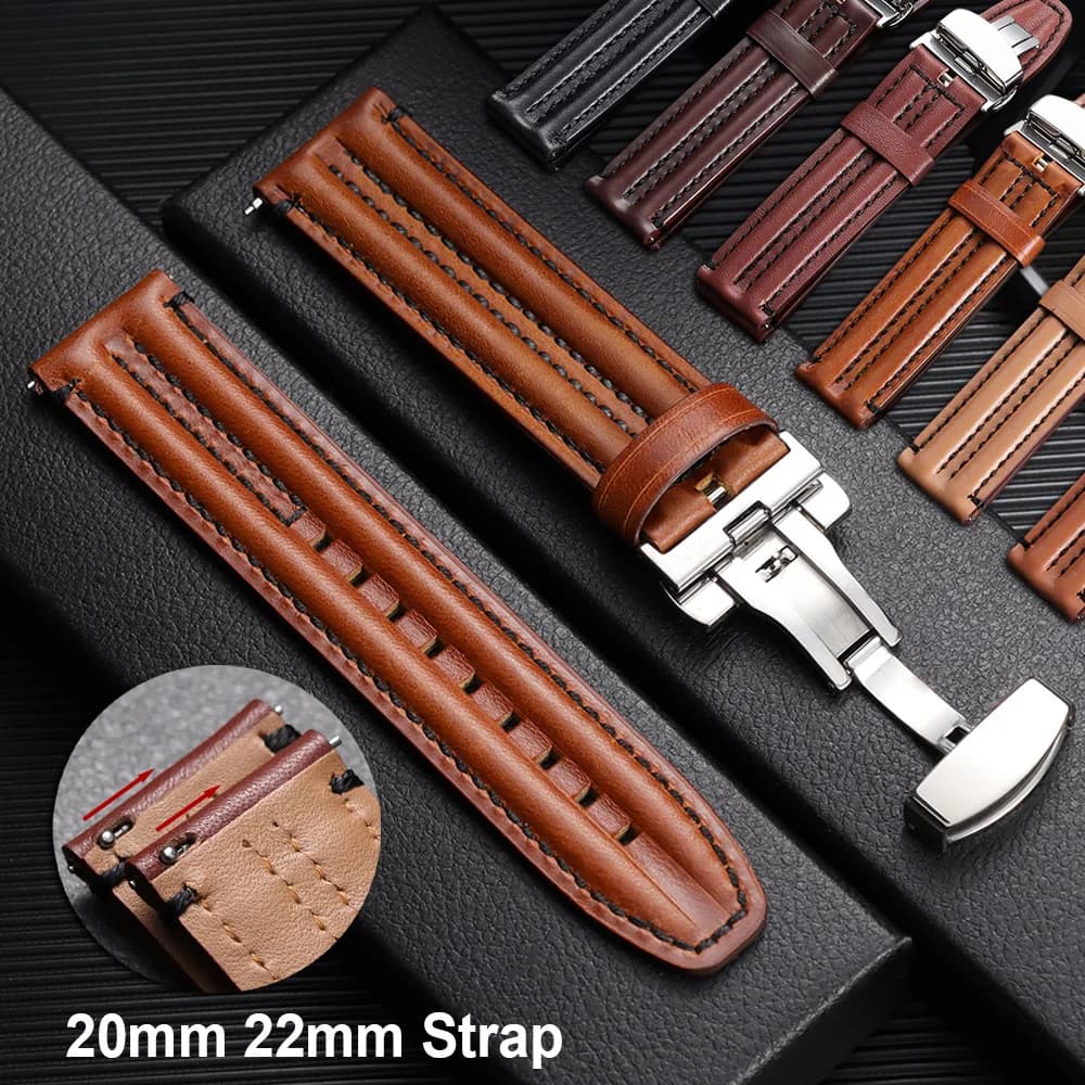 Cinturini per Orologi in Vera Pelle di Vacchetta 20mm 22mm per Seiko, Cinturino Vintage in Pelle Marrone e Nera, Bracciale Rinforzato da Uomo per Smartwatch
