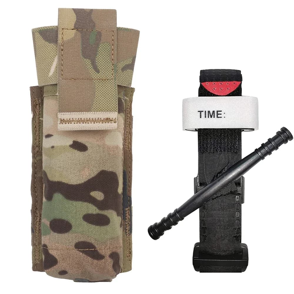 Porta laccio emostatico tattico Porta forbici Custodia per esterni Molle EMT Kit di pronto soccorso Borsa di stoccaggio medica con cinghia per laccio emostatico da 95 cm