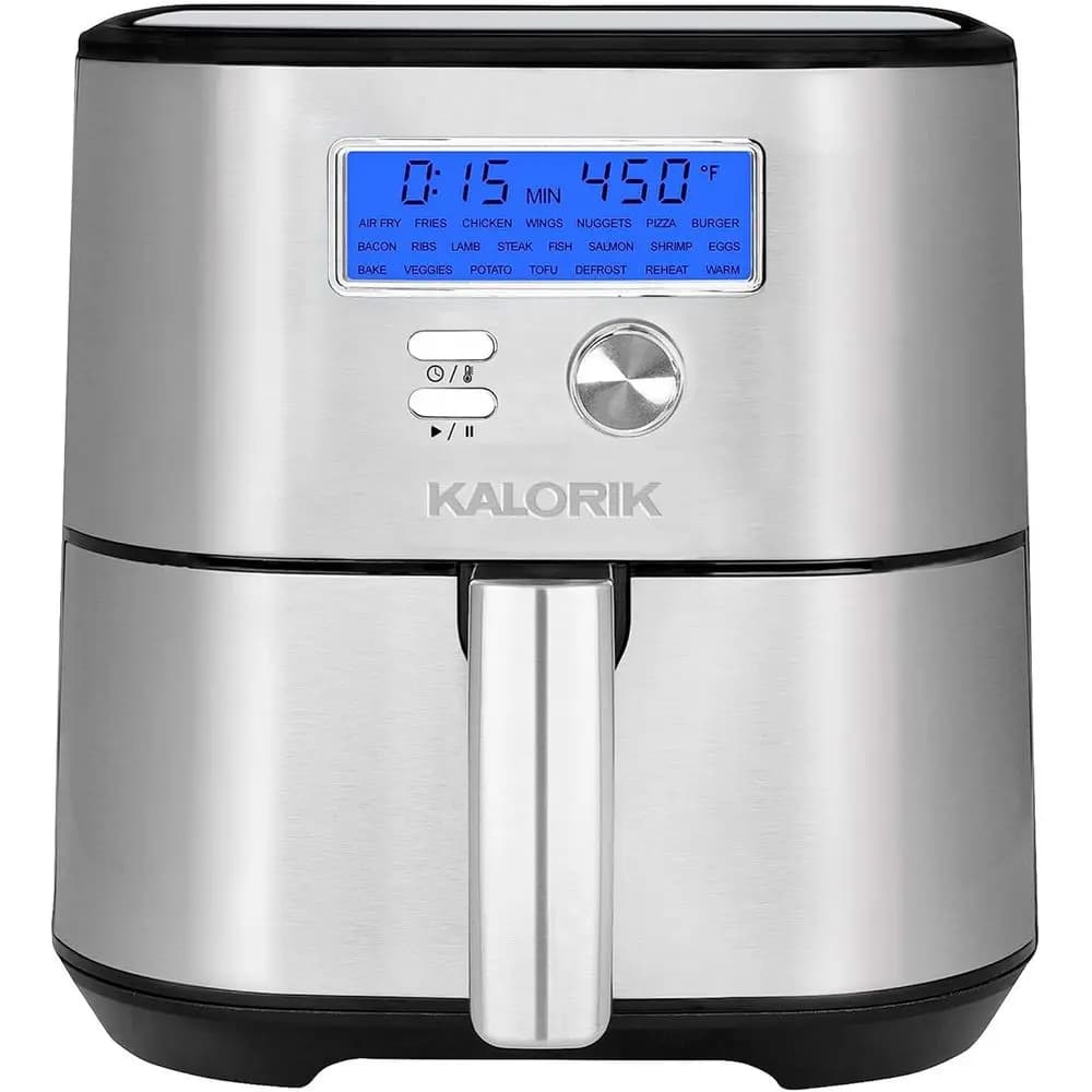 Friggitrice ad Aria Digitale 7-in-1 da 7 Litri con Display LCD, 22 Programmi Preimpostati, 5 Accessori e Libro di Ricette, 1750W, Acciaio Inossidabile