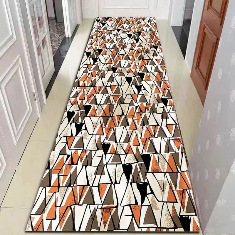 VIKAMA Abstract Geometric Runner Rug, Orange Black White Triangle Pattern for Hallway Entryway Modern Decor